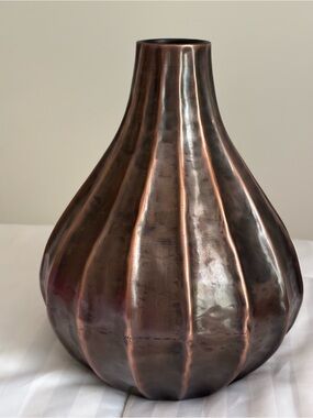 Decorative Ribbed Copper-Tone Vase - Home Accents